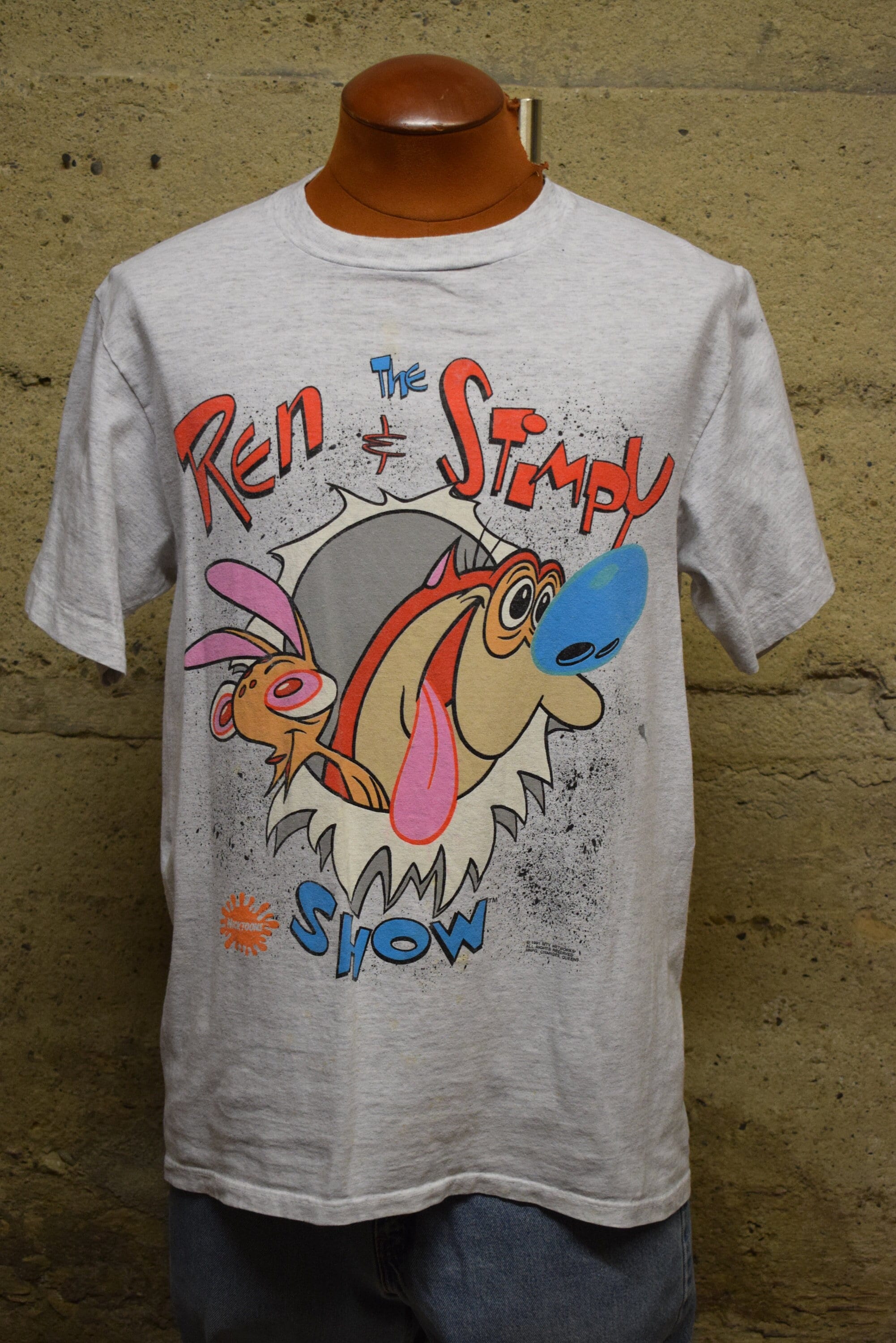 Vintage 1991 Ren and Stimpy Show T-shirt, Nickelodeon Gray, 90s