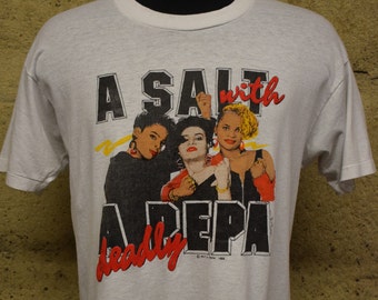 Camiseta vintage de la gira Deadly de Salt N Pepa de punto simple de 1988, años 80, grande