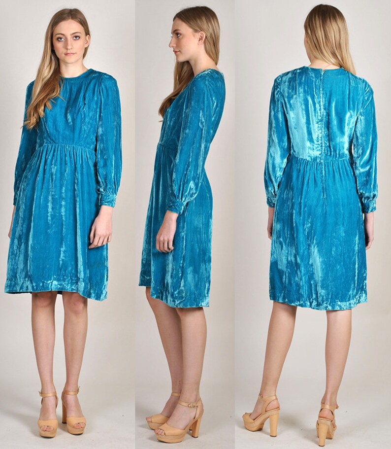 sky blue velvet dress