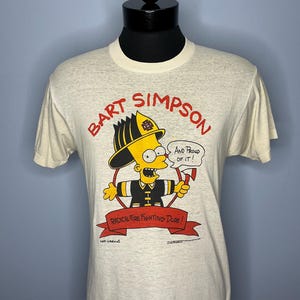 Vintage 1989 Bart Simpson Radical Firefighting Dude The Simpsons T-Shirt 80’s Large