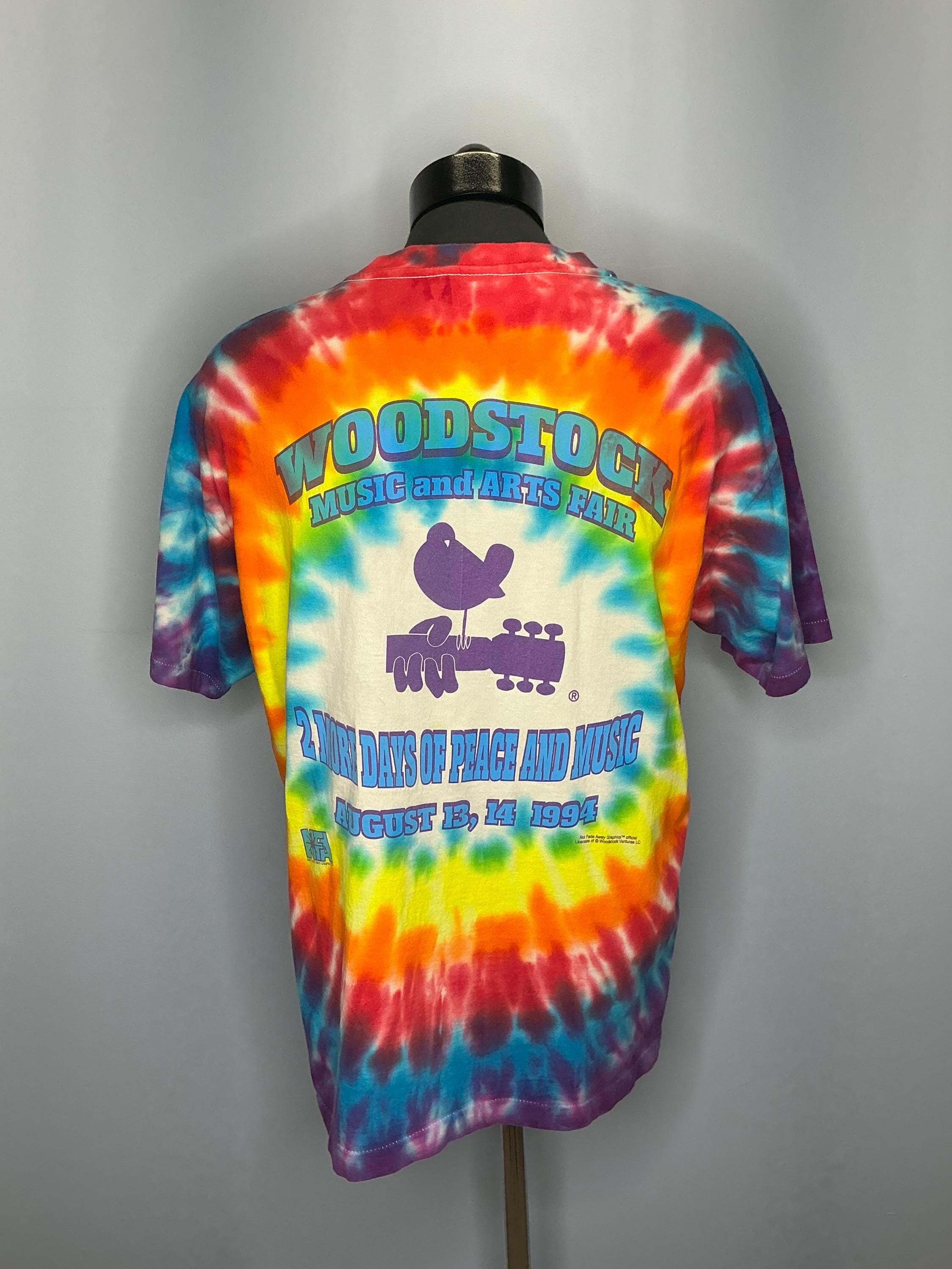 Vintage Woodstock 1994 Tie Dye Band Lineup 25th Anniversary T