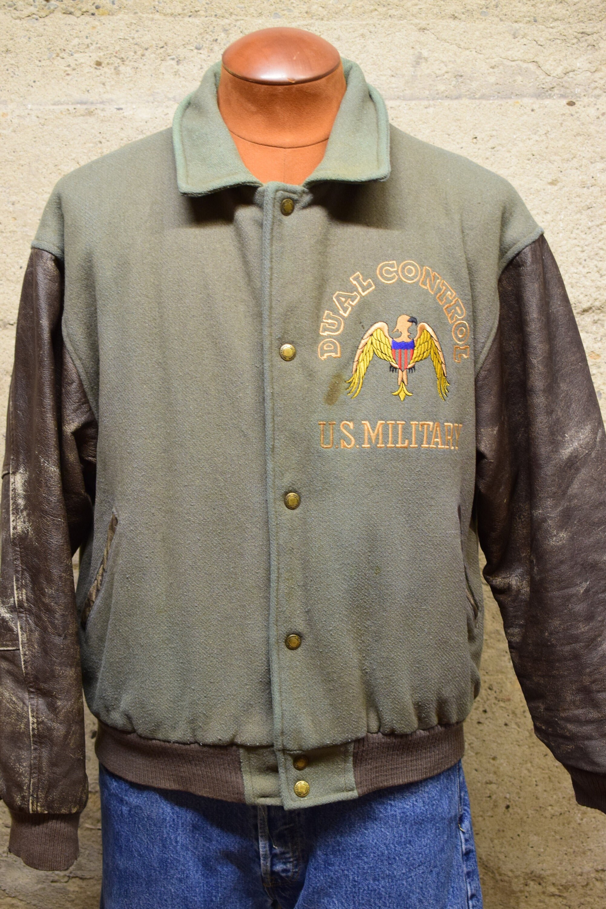 Vintage Dual Control US Military Bomber Army Jacket Medium