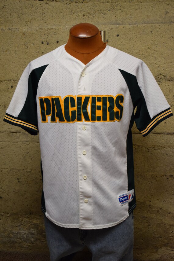 Vintage Green Bay Packers Majestic Short Sleeve Button up Jersey 90 s Medium Etsy