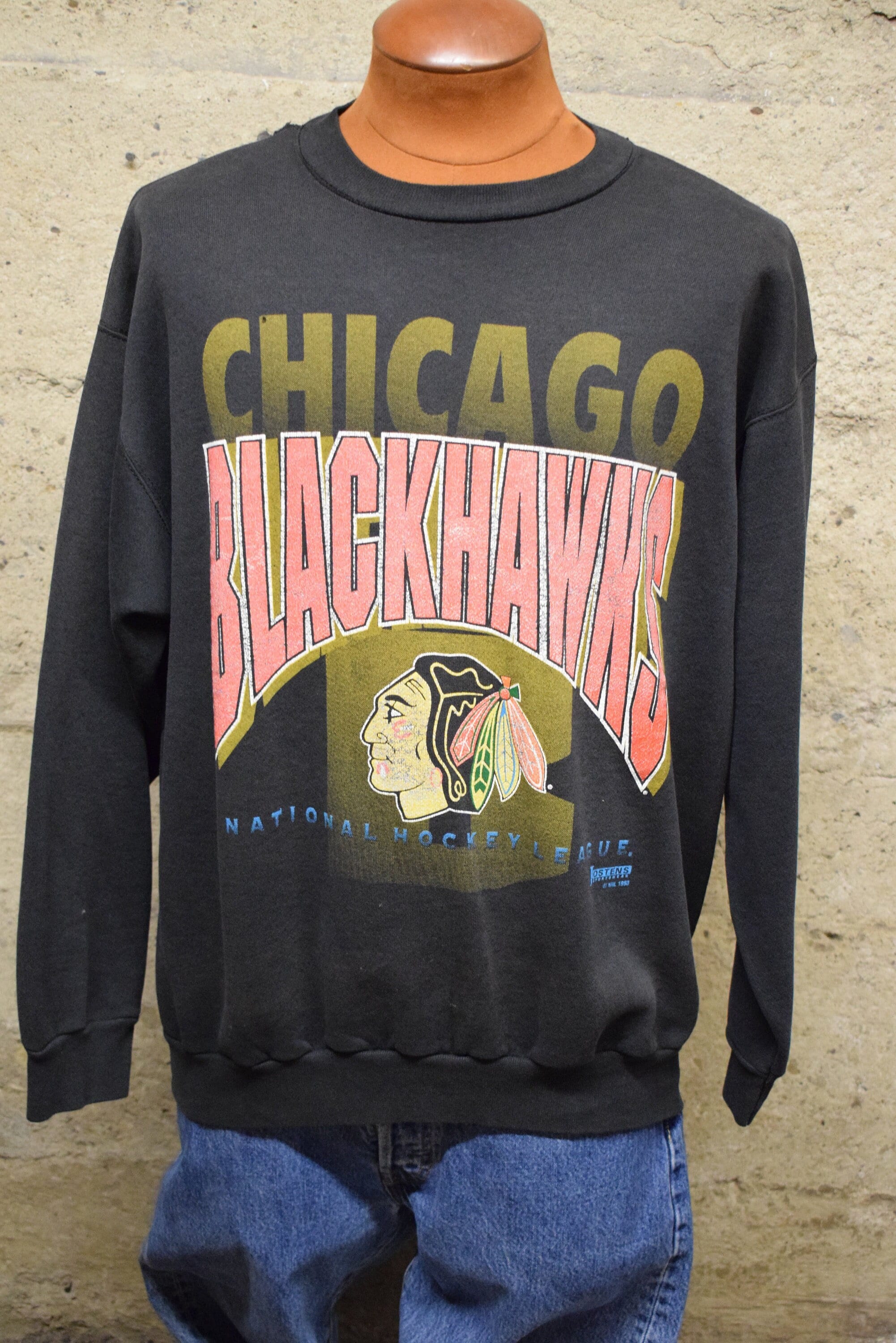 NHL Chicago Blackhawks Vintage Black Crew Neck Sweatshirt