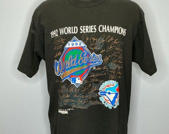 Camiseta vintage de los Blue Jays, campeones de la Serie Mundial de 1992 de la MLB, con firmas, talla XL (años 90).