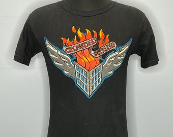 Camiseta vintage de la gira mundial de Crowded House de 1987, con costura simple, estilo años 80, talla M.