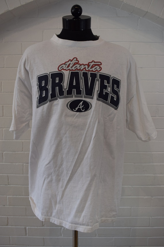 Atlanta Braves Shirt Mens Medium Blue Graphic Baseball MLB Nike Swoosh  Freeman