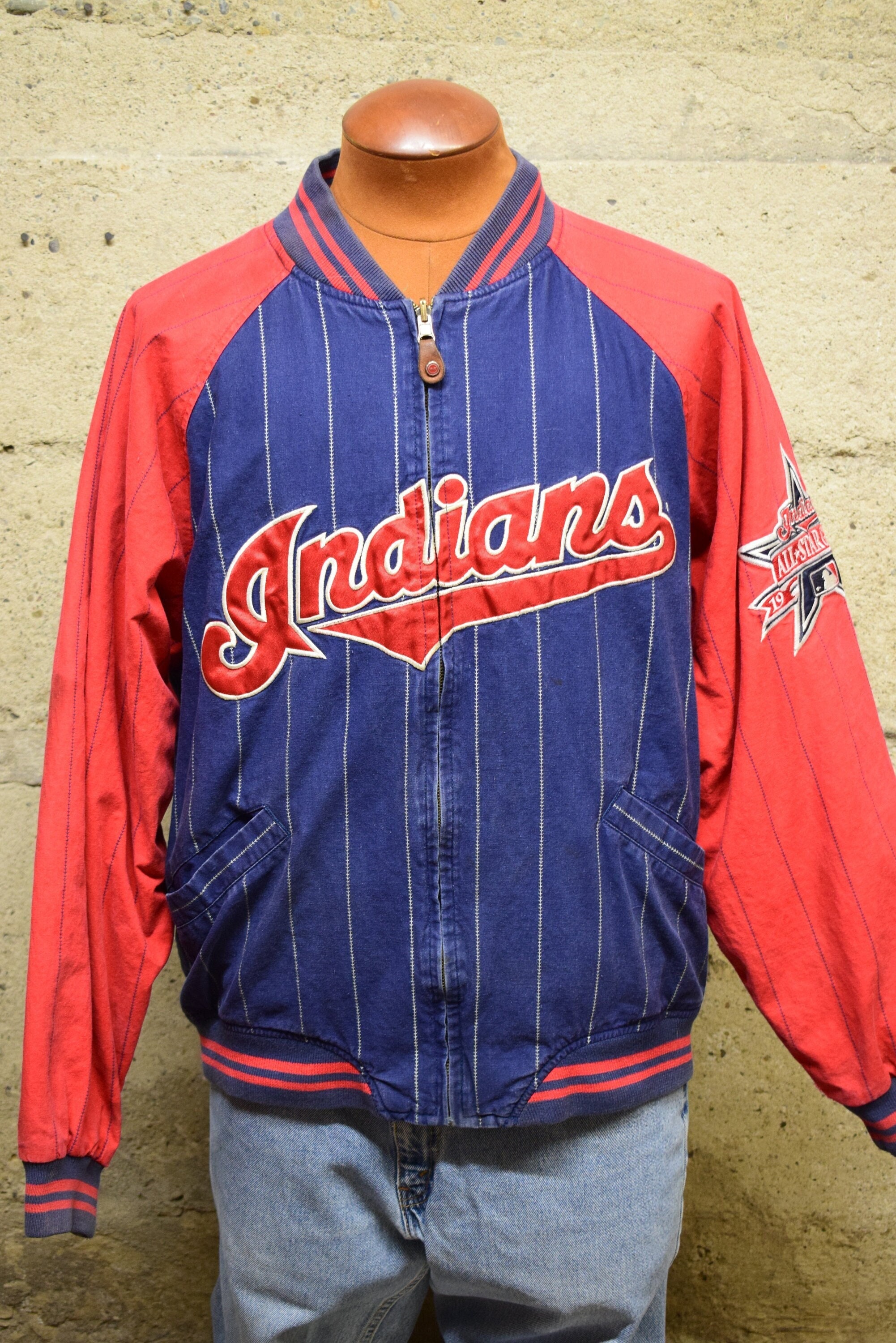 Vintage Starter Cleveland Indians Pinstripe MLB Baseball Jersey Size XL