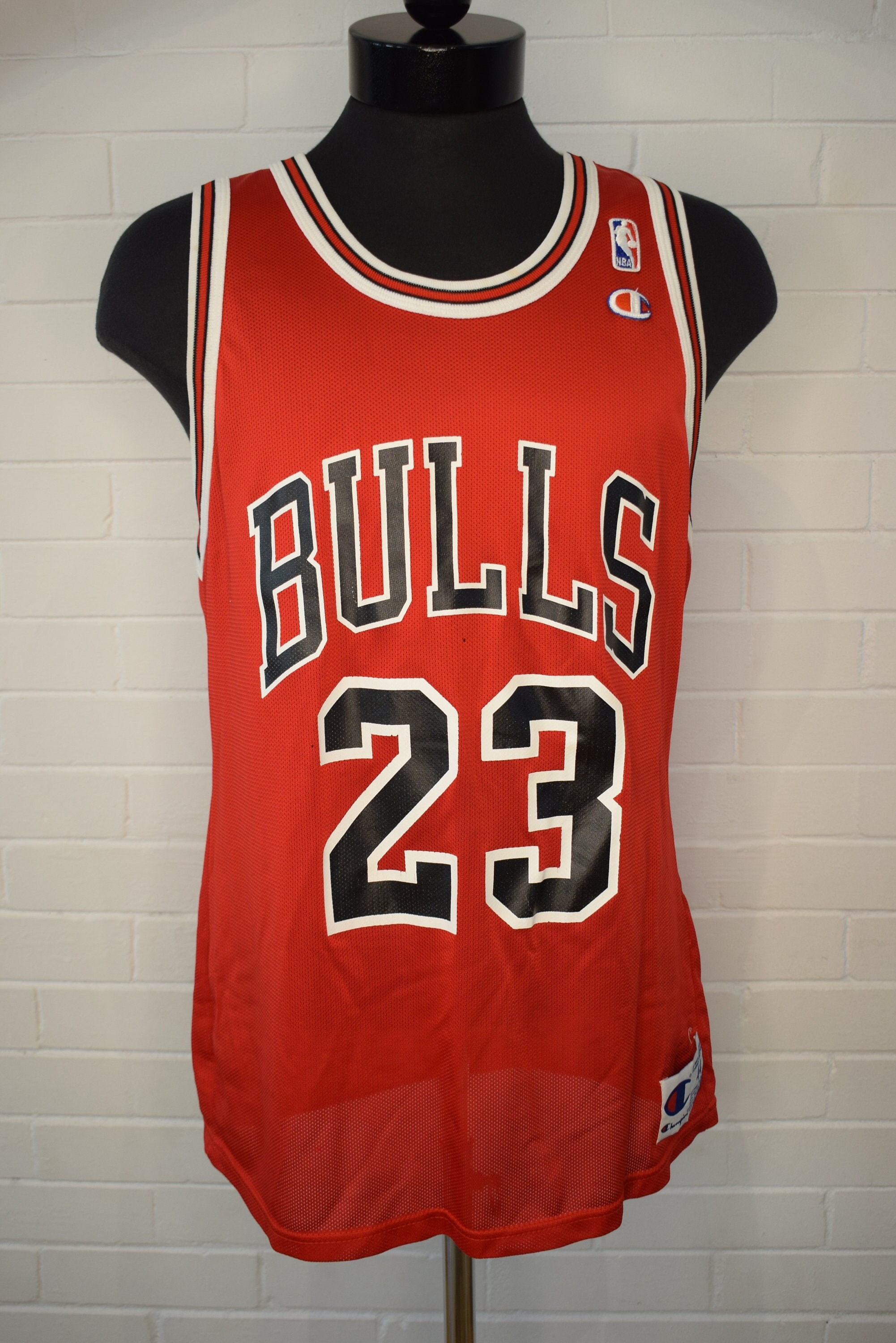 Michael Jordan Chicago Bulls Champion Authentic Jersey 48 XL 90s Pinstripe  VTG