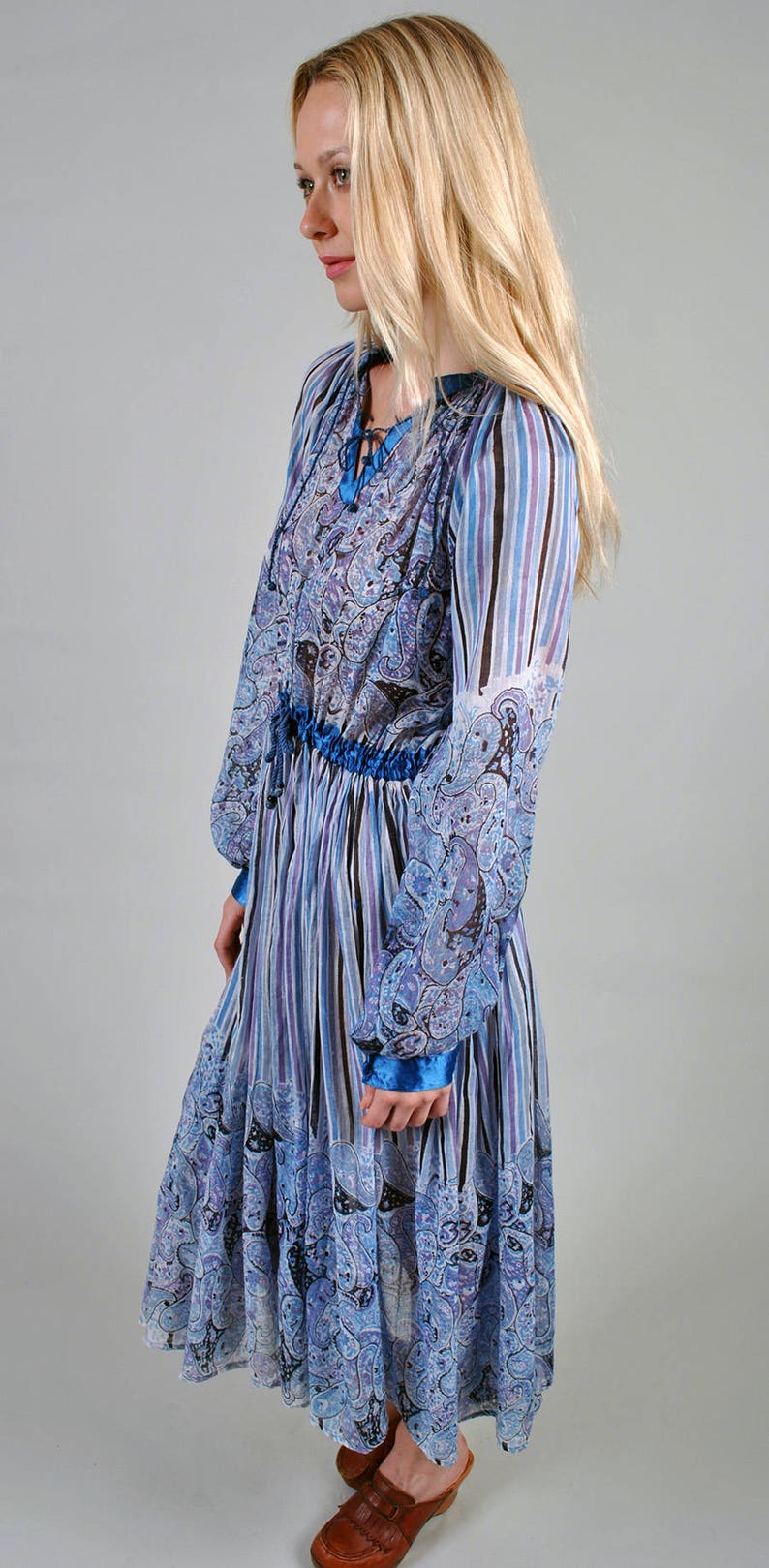 Vintage 1970/'s NOS Dead-Stock Cotton Gauze Made In India Boho Hippie Dress FREE usa SHIPPING S7