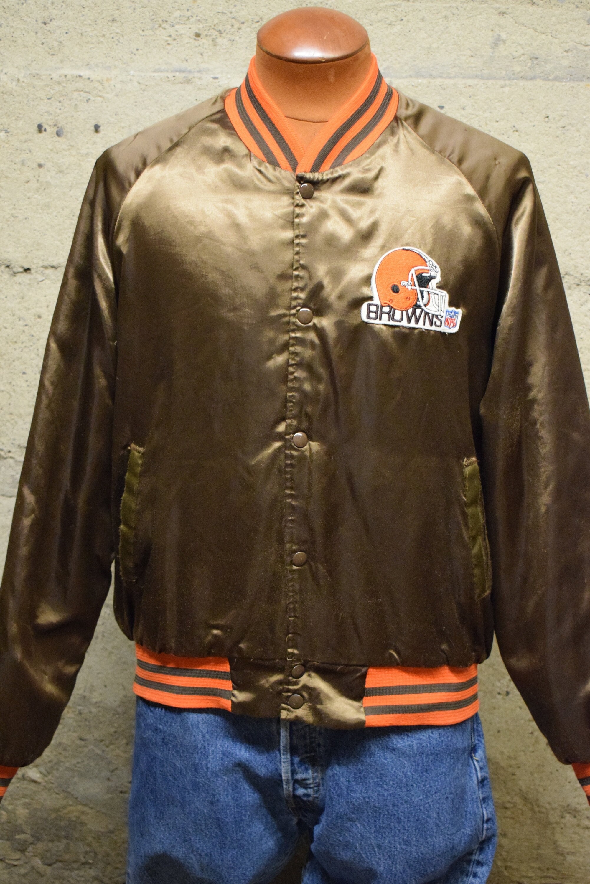 Cleveland Browns Vintage 80s Chalk Line Satin Bomber Jacket Nfl