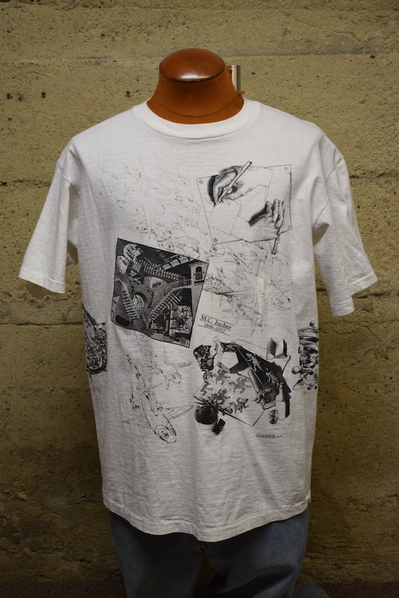 Vintage M.C. Escher 1991 Art Andazia USA Made T-shirt 90 