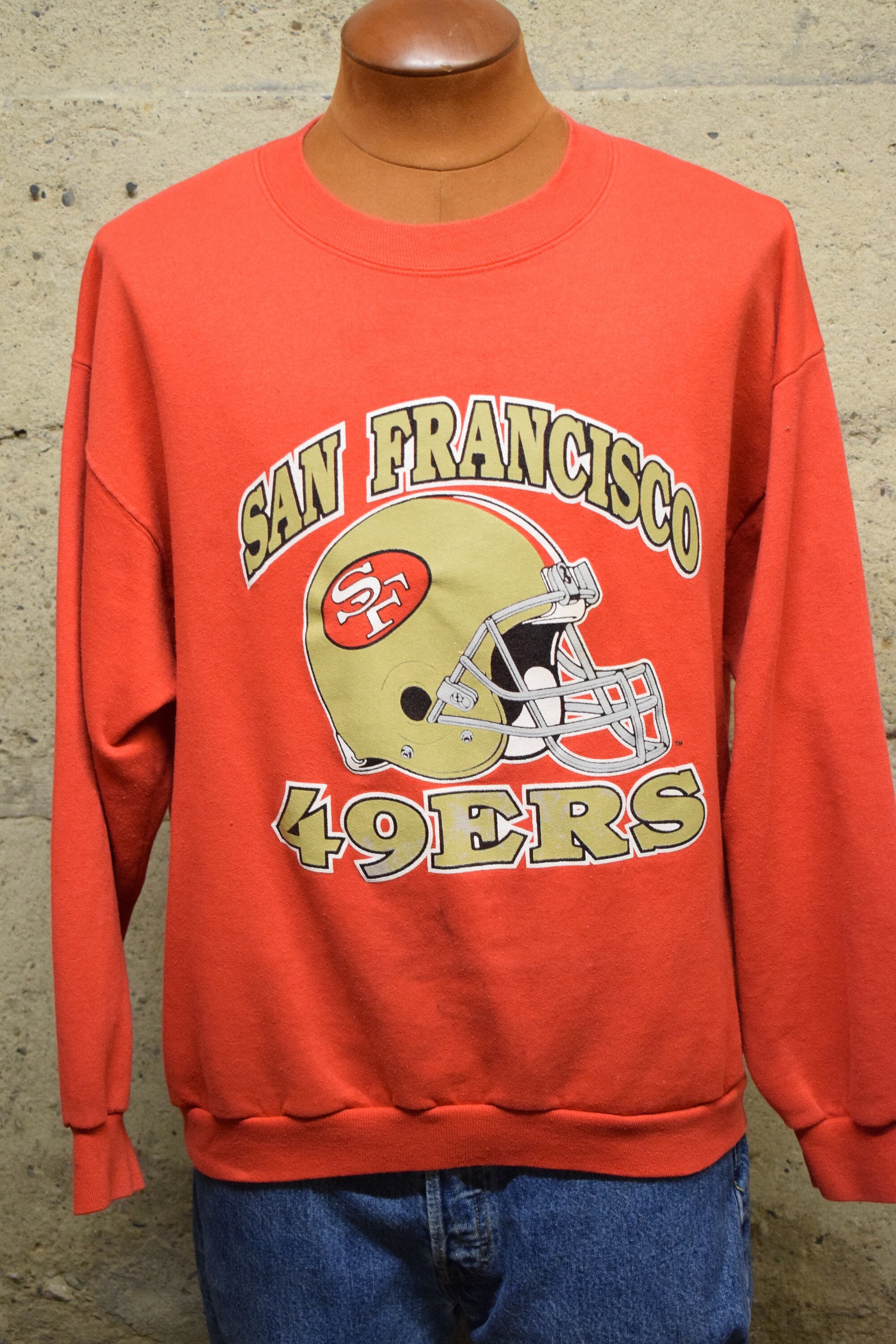 VINTAGE 80s SAN FRANCISCO 49ERS TRENCH FOOTBALL SWEATSHIRT MADE IN USA SF  NINERS