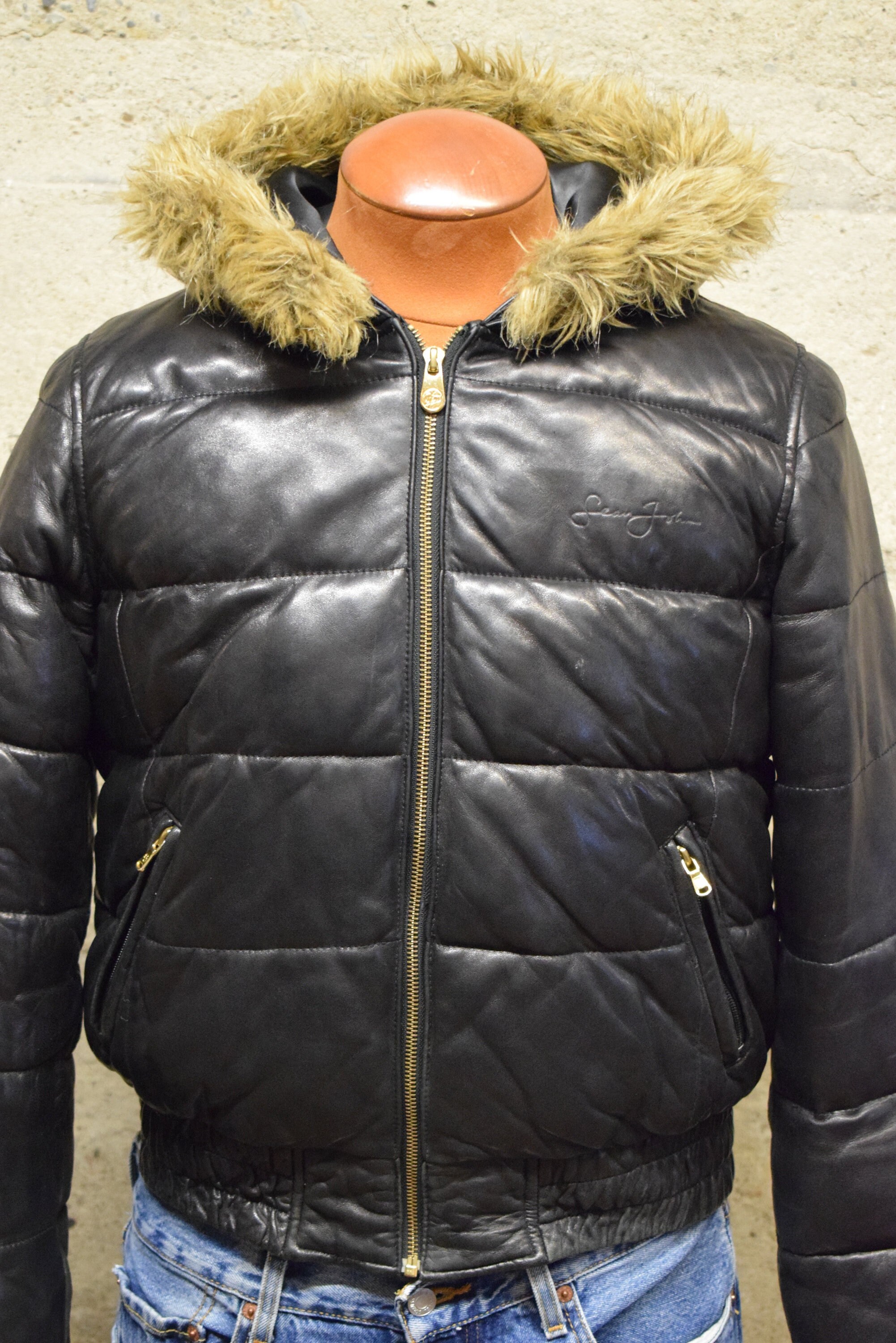 Leather bomber jacket with fur cheap hood