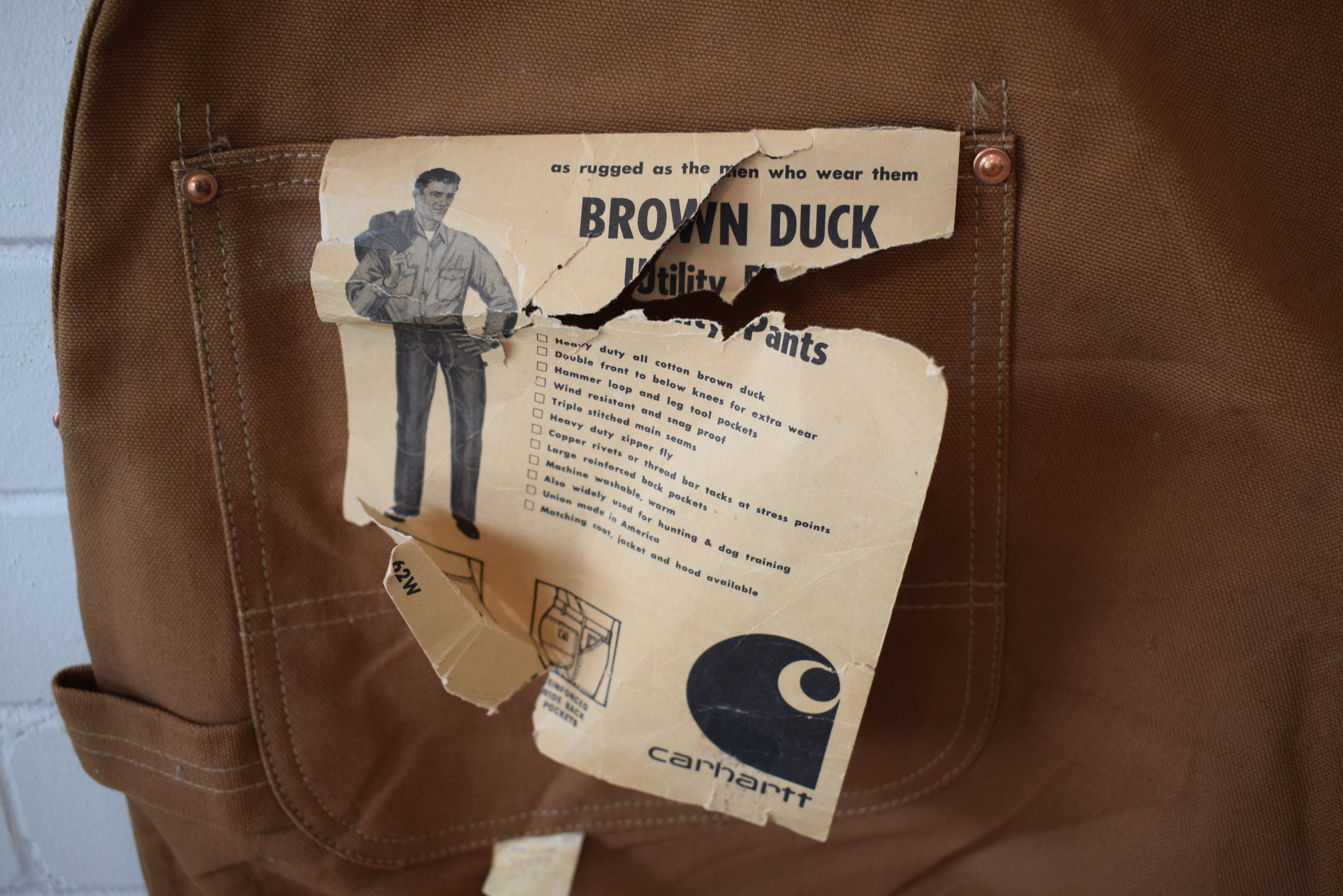 60s〜70s carhartt brown duck double knee Vintage Carhartt Double Knee Pants Sz 36 Talon Zipper Brown Duck