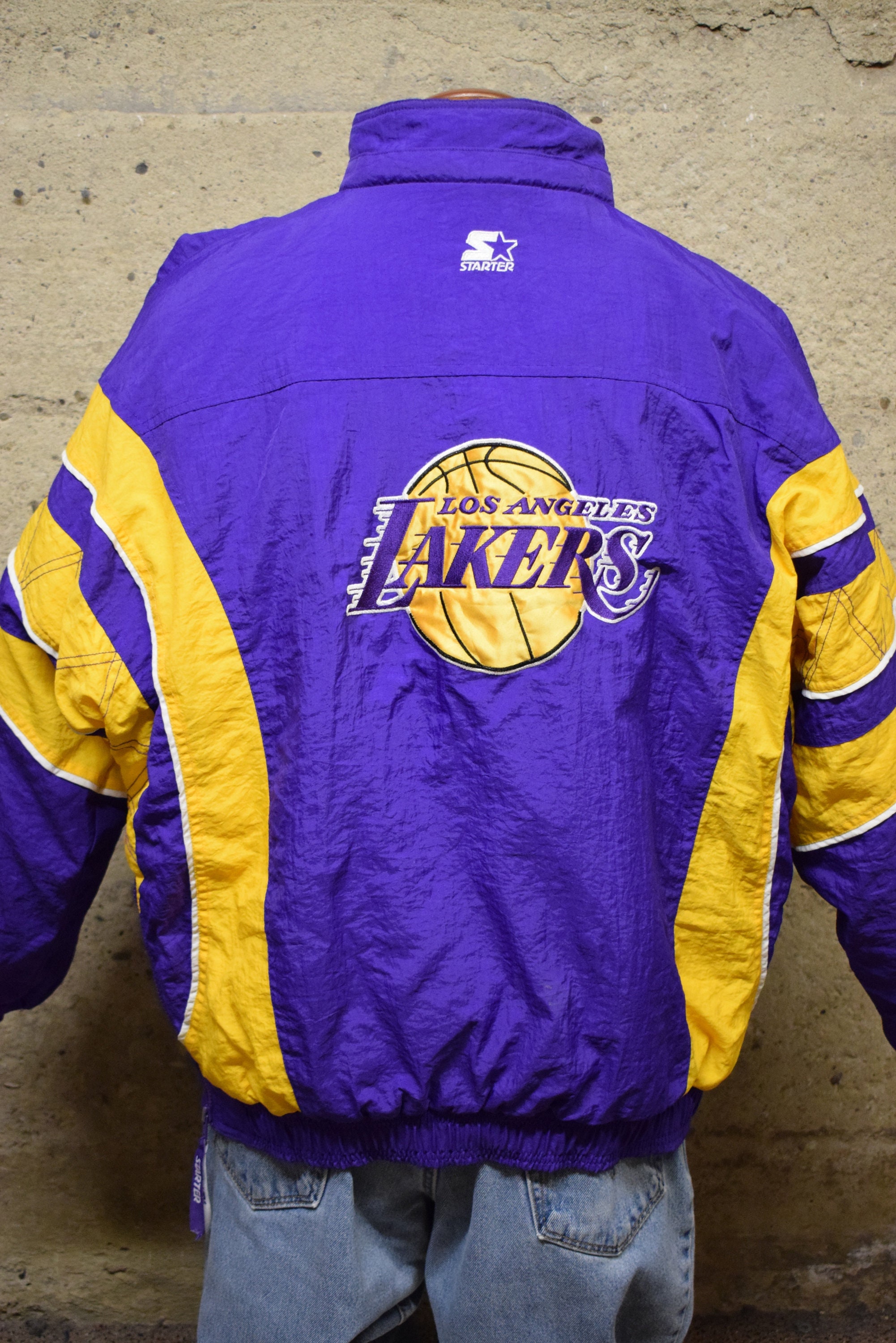 Vintage Los Angeles Lakers Starter Yellow Satin Jacket Mens Medium 80s