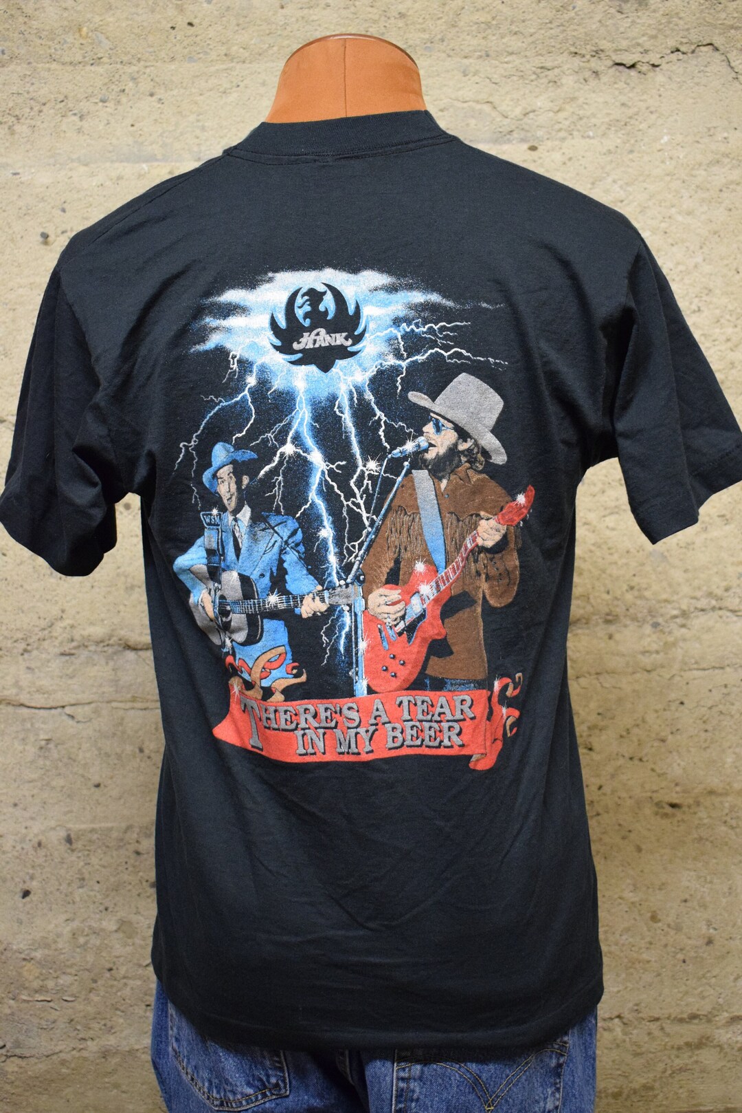 Hank Williams Jr Tshirt 80s Theres A Tear in My Beer Vintage Tee Made