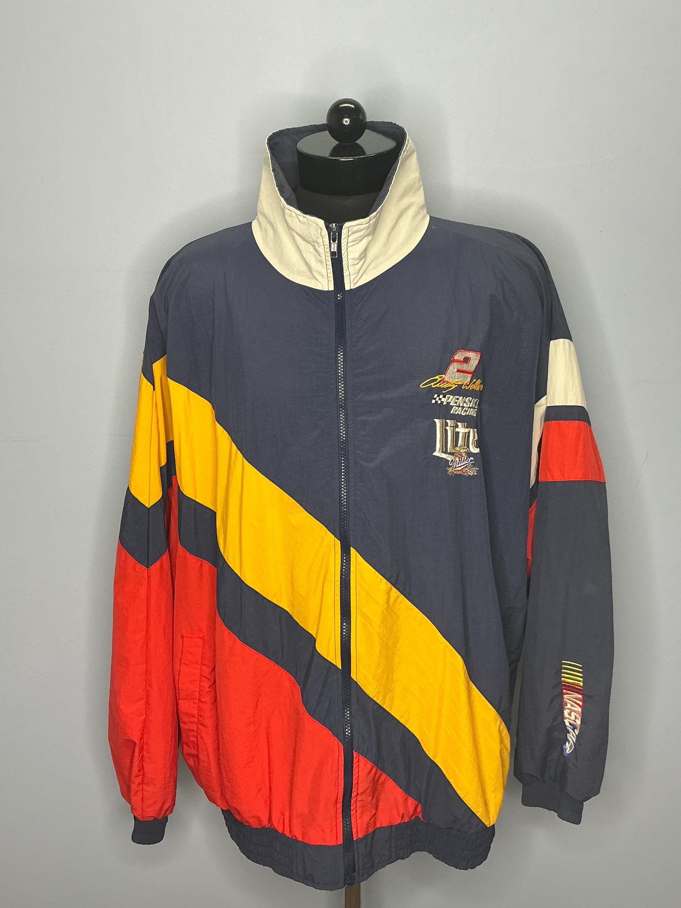 Coupe-vent Vintage Miller Lite Homme Taille L - Satin Bleu, Style Années 90, Universitaire
