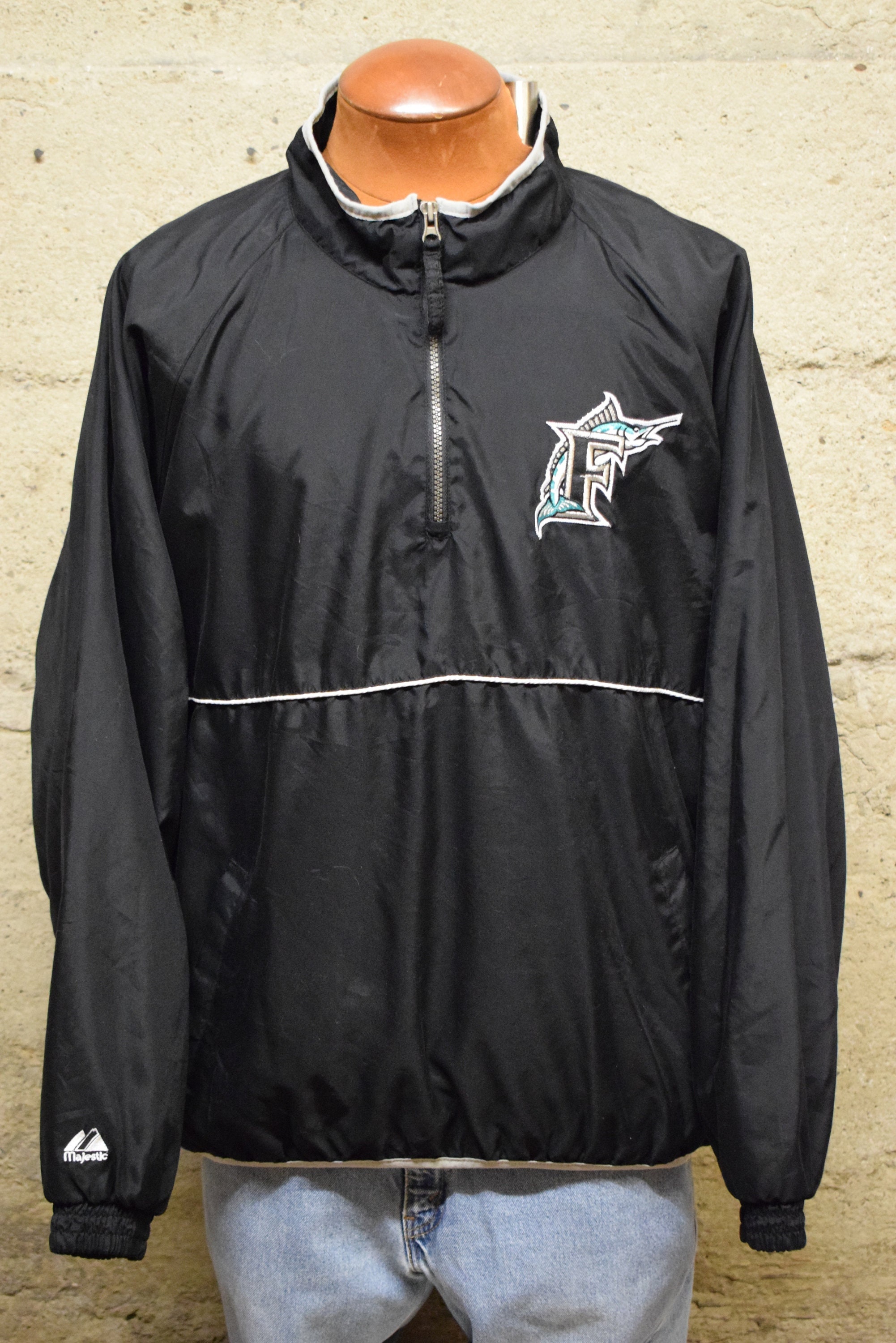 【全商品オープニング価格 特別価格】 Vintage Majestic Florida Marlins MLB Quarter Zip Jacket 90's ウェア