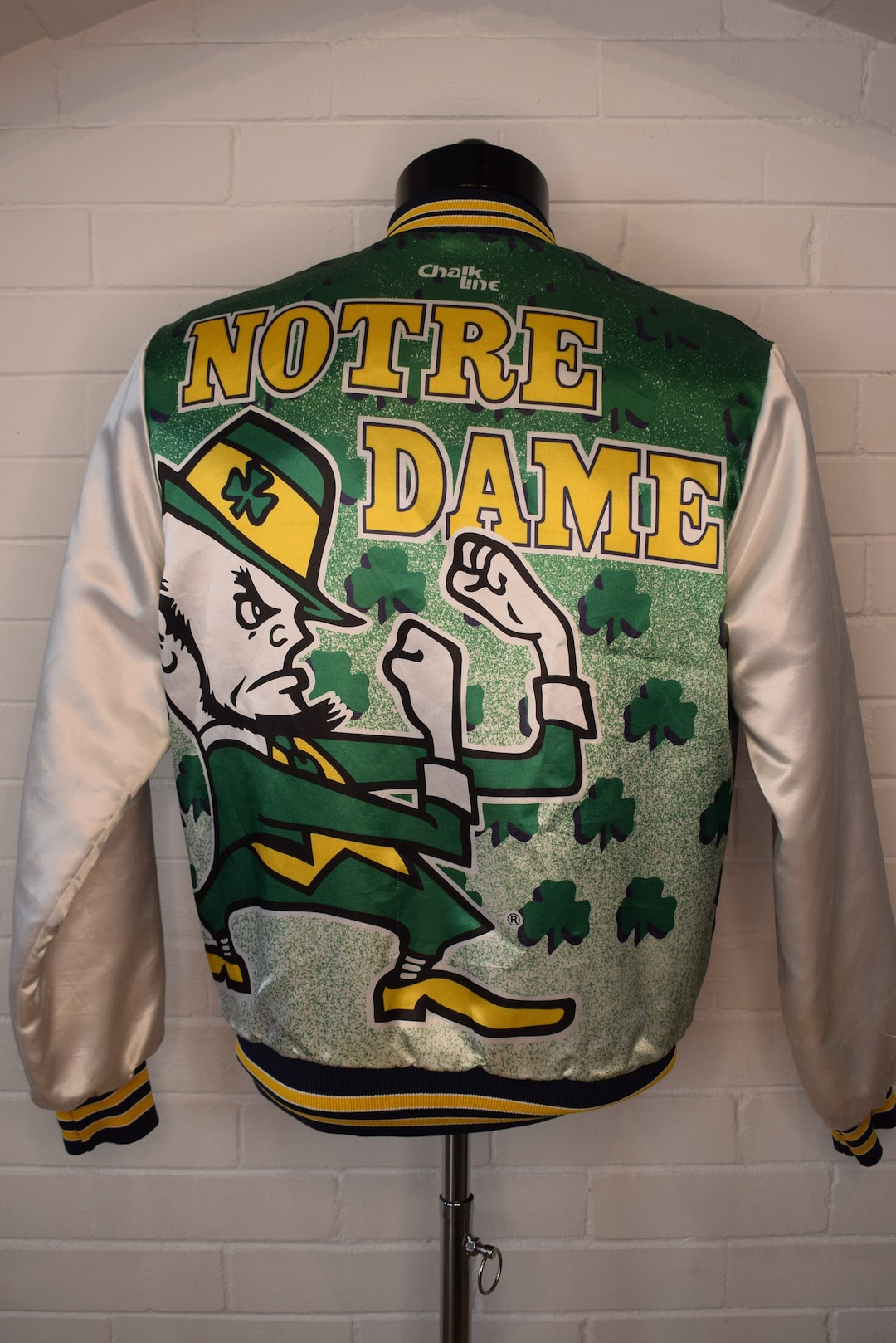 Vintage Notre Dame Fighting Irish Chalk Line Satin Bomber Jacket