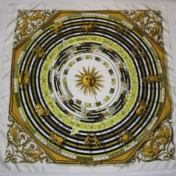 Rare Hermes Astrological Silk Twill Scarf vintage Zodiac white