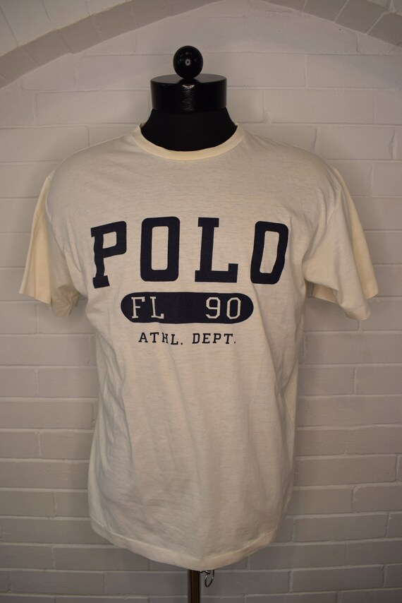 Vintage Polo Ralph Lauren FL 90 Athletic Athl Dept. Spell Out T 