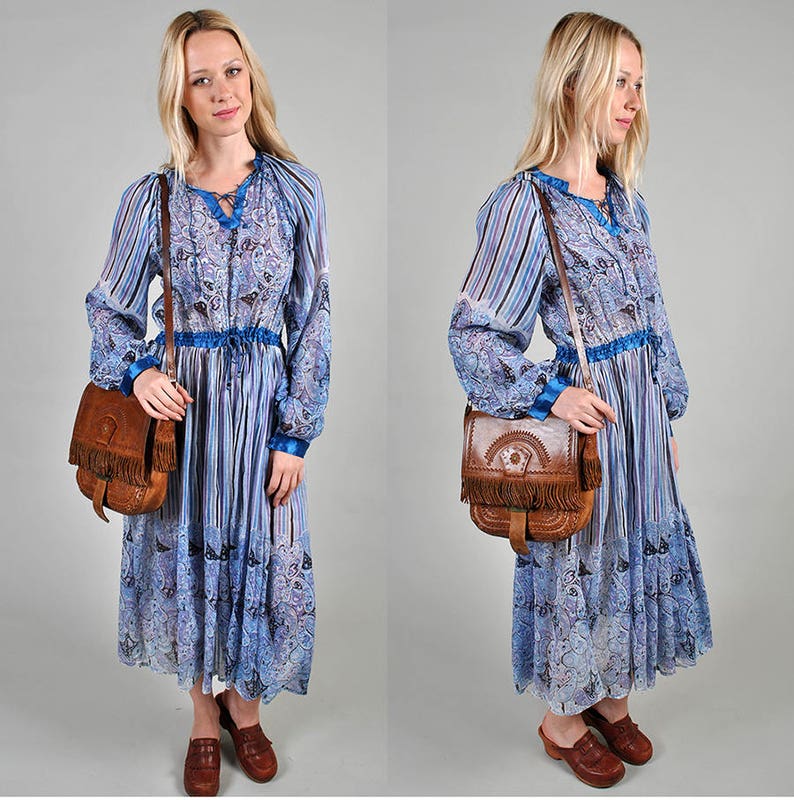 Vintage 1970/'s NOS Dead-Stock Cotton Gauze Made In India Boho Hippie Dress FREE usa SHIPPING S7