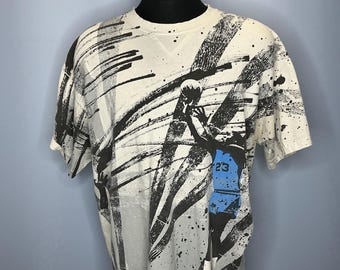 ヴィンテージ エア ジョーダン オールオーバープリント UNC ブルー ジャージ マイケル・ジョーダン Tシャツ XL