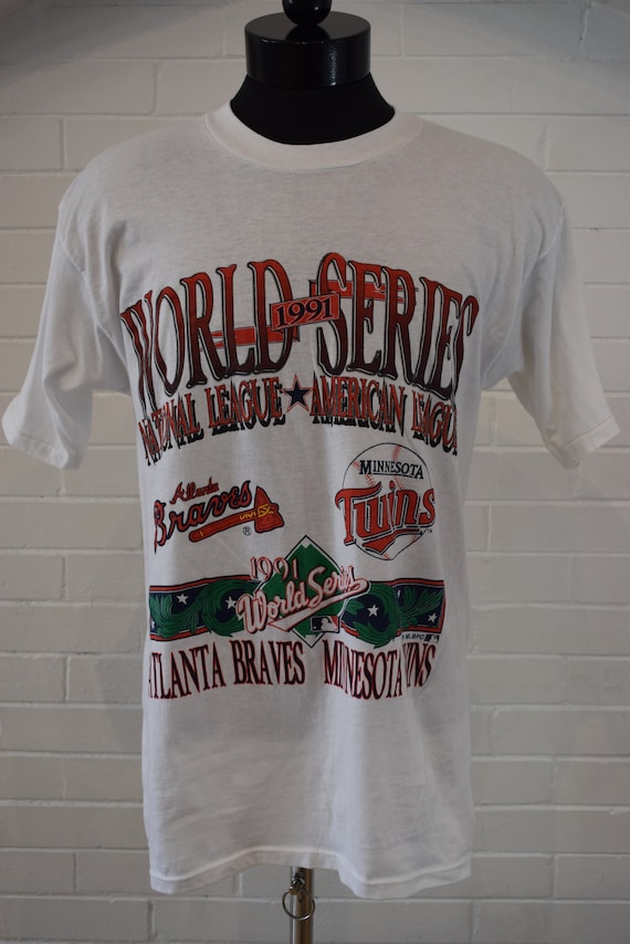 Vintage 1991 World Series Atlanta Braves Minnesota Twins MLB Skimmers T- shirt 90's XL 