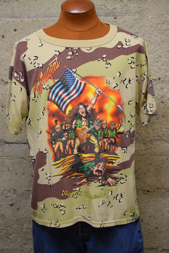 Vintage Ted Nugent Nuge 03 Shock & Awe Camo Camouflage Tour Shirt