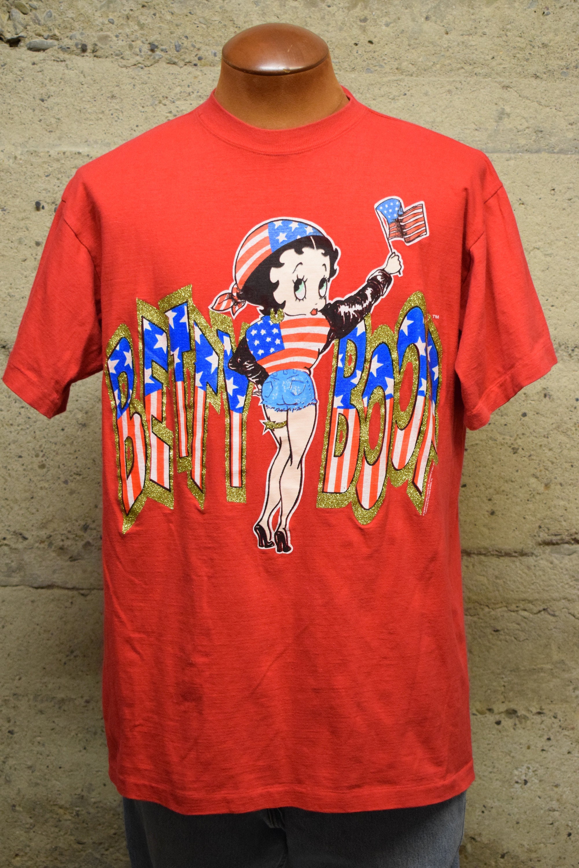 Betty Boop 90's Tシャツ　supreme元ネタ　アメリカ製 Vintage 1994 Betty Boop Pudgy U.S. Flag Single Stitch Street Works