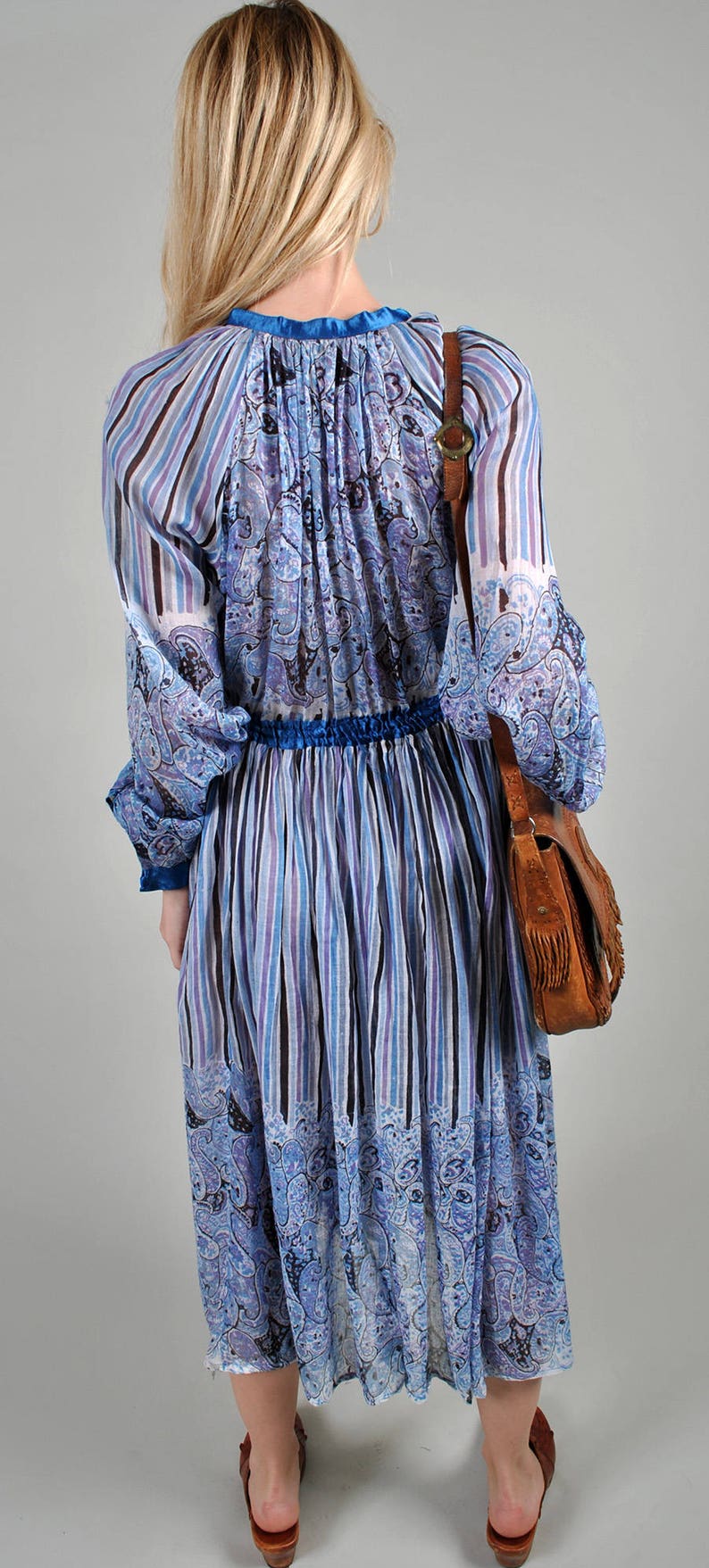 Vintage 1970/'s NOS Dead-Stock Cotton Gauze Made In India Boho Hippie Dress FREE usa SHIPPING S7