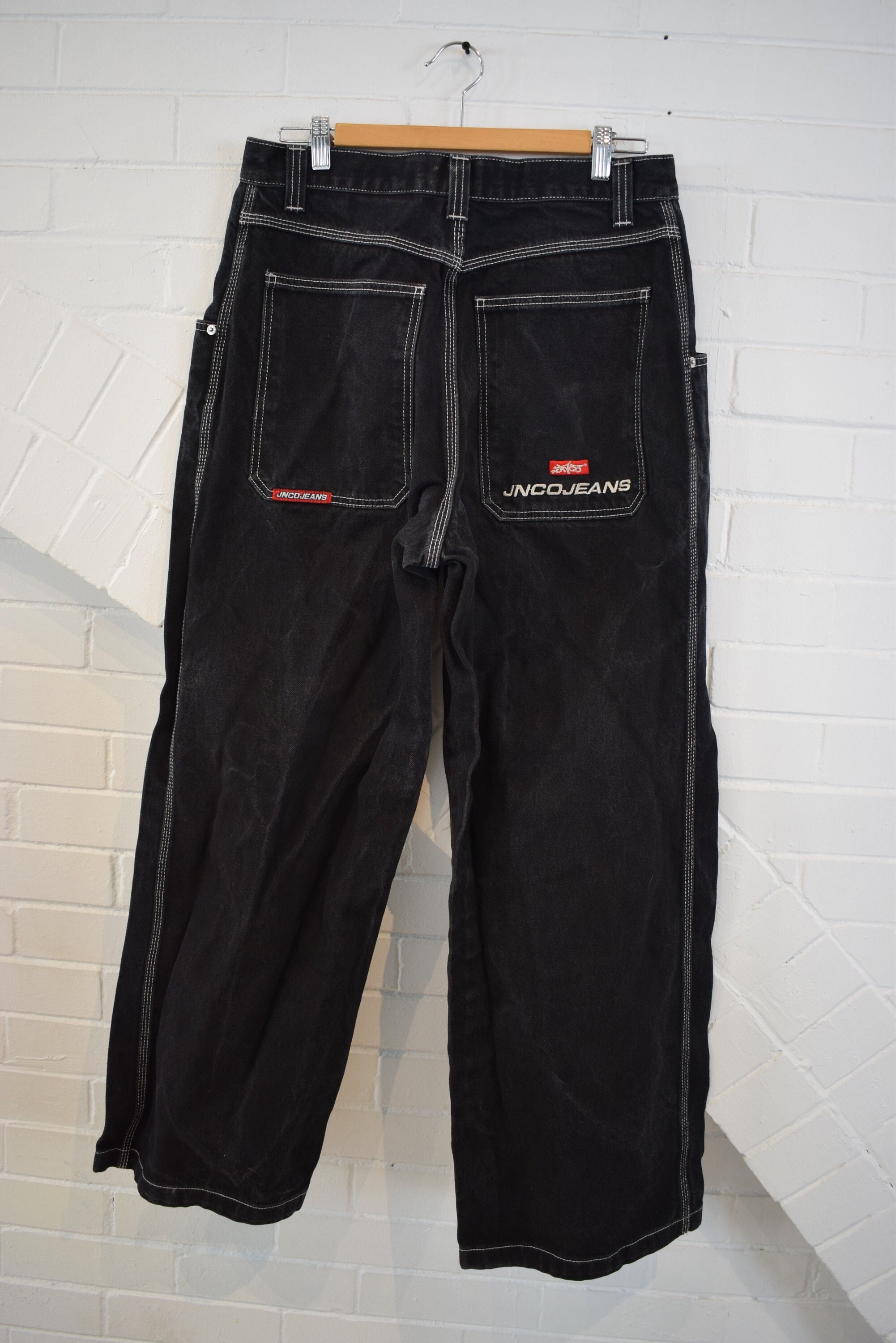 Vintage JNCO Black White Stitching Wide Leg Jeans 90