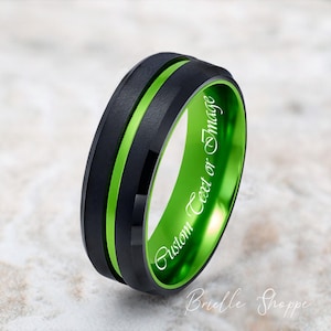 Green Tungsten Wedding Band, Tungsten Ring, Green Tungsten Band, Black Green Tungsten Ring, Black and Green Tungsten Wedding Band
