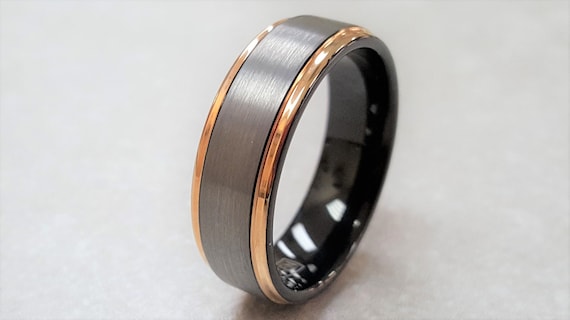 Tungsten Ring, Men's Tungsten Wedding Band, Men's Rose Gold Wedding Band, Rose Gold Tungsten Ring, Tungsten, Personalized Engraving