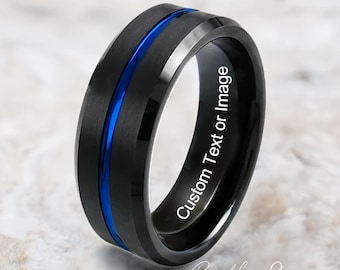 Anillo de tungsteno, alianza de tungsteno para hombre, alianza negra para hombre, anillo de tungsteno negro, tungsteno, banda de tungsteno, grabado personalizado