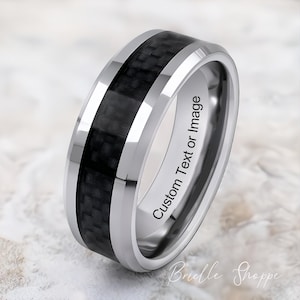 Tungsten Ring, Men&#39;s Tungsten Wedding Band, Men&#39;s Tungsten Ring, Tungsten Band, Tungsten, Carbon Fiber Ring, Personalized Engraving