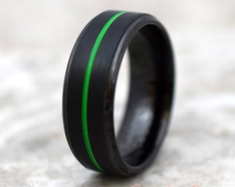 Black Tungsten Ring, Mens Ring, Green Tungsten Ring, Green Ring, Black Tungsten Ring, Green Black Tungsten Ring, Mens Ring, Mens Band, Green