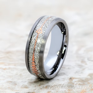 tungsten ring, rose gold tungsten ring, arrow tungsten band, rose gold arrow mens ring, meteorite tungsten ring, meterorite mens band, ring