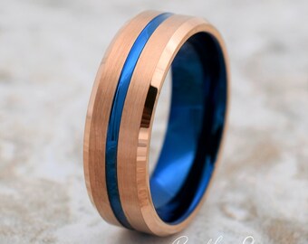 Tungsten Wedding Band, Men's Tungsten Wedding Band, Men's Tungsten Ring, Rose Gold Tungsten Ring, Tungsten Band, Blue Tungsten Ring, Blue