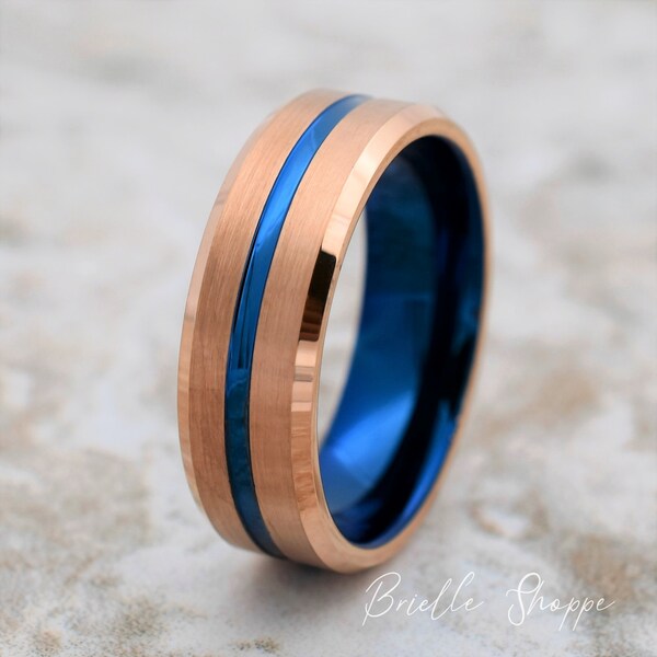 Tungsten Wedding Band, Men's Tungsten Wedding Band, Men's Tungsten Ring, Rose Gold Tungsten Ring, Tungsten Band, Blue Tungsten Ring, Blue