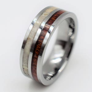Bague en bois de koa et bois de koa, Bague en bois de cerf, Bague en bois de koa, Alliance en tungstène, Bague en tungstène, Bague en bois de koa