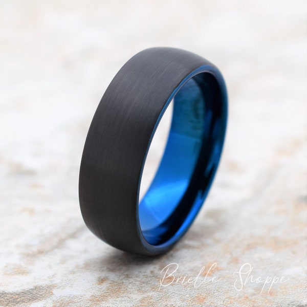 Tungsten Ring, Men's Tungsten Wedding Band, Men's Black Wedding Band, Black Tungsten Ring, Blue Tungsten Ring, Blue Ring, Mens Ring, Blue