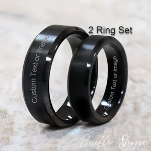Tungsten Wedding Band Set, Tungsten Ring, Men&#39;s Tungsten Wedding Band, Men&#39;s Black Wedding Band, Tungsten, Personalized Engraving, Ring Set