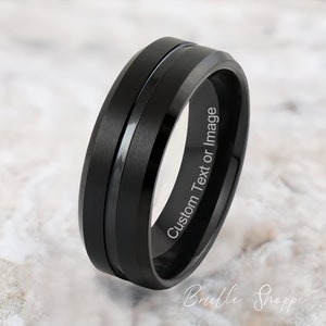 Alianza de boda de tungsteno, alianza de boda de tungsteno para hombre, anillo de tungsteno, anillo de tungsteno negro, tungsteno, banda de tungsteno, grabado personalizado