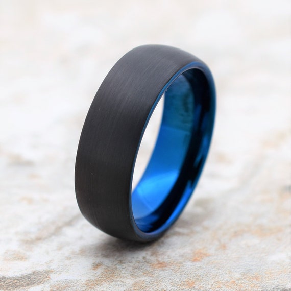 Tungsten Ring, Men's Tungsten Wedding Band, Men's Black Wedding Band, Black Tungsten Ring, Blue Tungsten Ring, Blue Ring, Mens Ring, Blue