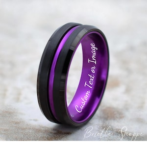Tungsten Wedding Band, Men&#39;s Black Wedding Band, Black Tungsten Ring, Purple, Tungsten Band, Purple Tungsten Ring, Purple Tungsten Band
