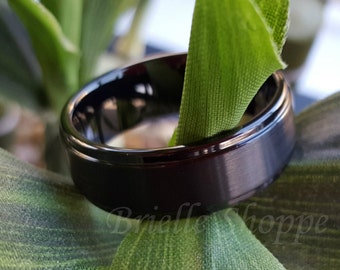 Anillo de tungsteno, alianza de boda de tungsteno para hombre, alianza de boda negra para hombre, anillo de tungsteno negro, tungsteno, banda de tungsteno, grabado personalizado