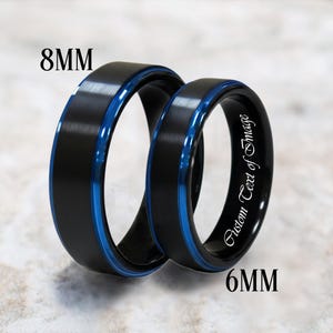 Tungsten Ring, Men's Tungsten Wedding Band, Black Tungsten Ring, Black Ring, Blue Tungsten Ring, Tungsten Band, Personalized Ring image 9