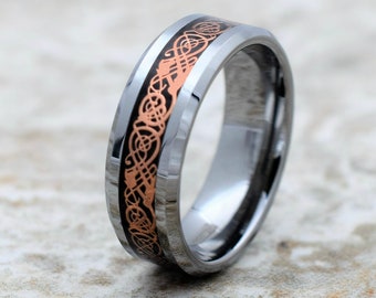 Tungsten Ring, Rose Gold Tungsten Ring, Celtic Ring, Tungsten Wedding Band, Celtic Tungsten Ring, Tungsten Celtic Band, Rose Men's Ring